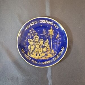Lindnet Keups Bavaria Cobalt Blue  Christmas Plate 1973 Seasons Greetings